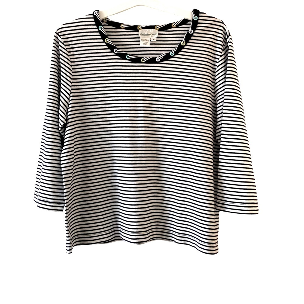 Coldwater Creek Striped Nautical Top with Unique Ribbon Trim Large - Like New - Picture 8 of 8